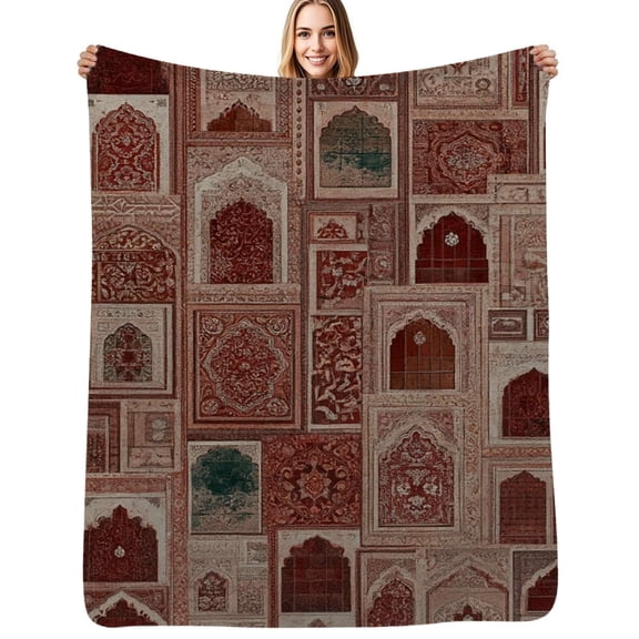 Intricate patterned Mughal architecture Flannel Blankets Soft Throw Blanket Winter Travel Office Outdoor Bedspread