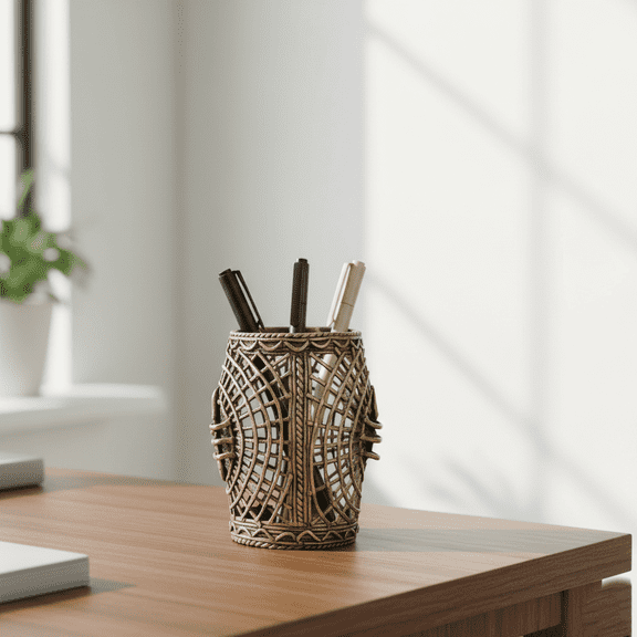 Intricately Crafted Brass Pen Stand with Spider Design Stylish & Functional Desk Accessory