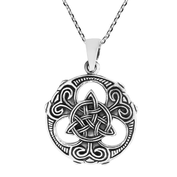 Intricately Stylized Trinity Knot or Triquetra Sterling Silver Necklace