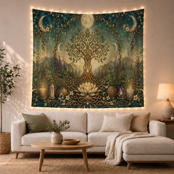 Intricately Tree Life With Thick Braided Trunk Splits, Mystical Fantasy for Space Lovers, Galaxy Room Decor, Mother's Day Gift, Tapestry Wall Hanging for Bedroom and Dorm