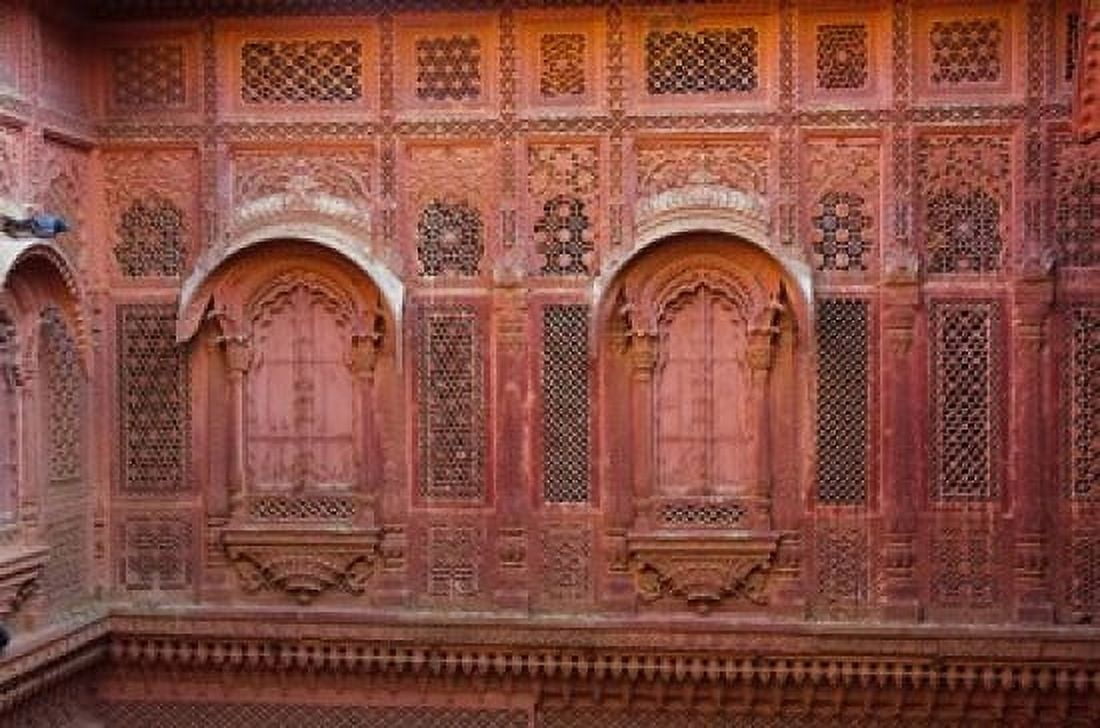 Intricately carved walls of Mehrangarh Fort Jodhpur Rajasthan India Canvas Art - Inger Hogstrom DanitaDelimont (22 x 15)