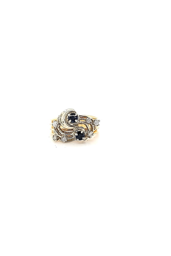 Intriguing One of a Kind Vintage Sapphire and Diamond Estate Ring in 14K