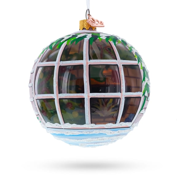 Intriguing Santa Peeking Through House Window Glass Ball Ornament 4 Inches