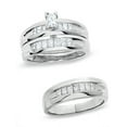 thumbnail image 1 of Intriguing Trio Marriage Rings 1 Carat Princess Cut Diamond on Gold, 1 of 1