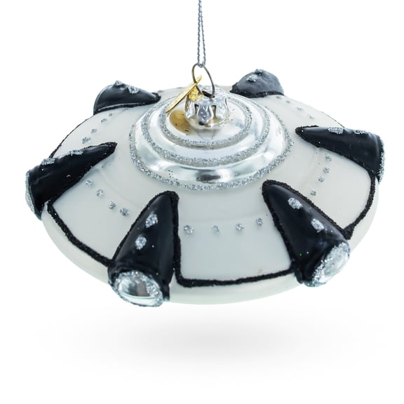Intriguing UFO/ Alien Spaceship Glass Christmas Ornament
