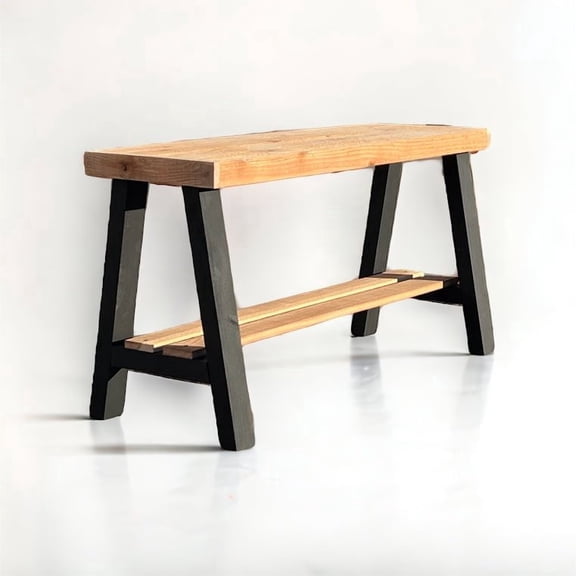 Intrinsic Haven Farmhouse Entry Bench, Solid Pine Wood, 36W x 20.5H x 12D inches, with Storage Shelf