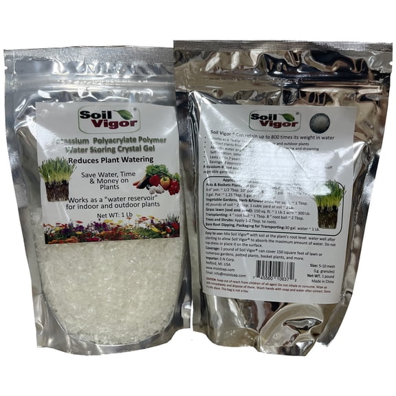 Soil Vigor 2 Lb Potassium Polyacrylate Super Absorbent Polymer - Agricultural Grade Water Retaining Crystals for Plants, Lawn & Garden