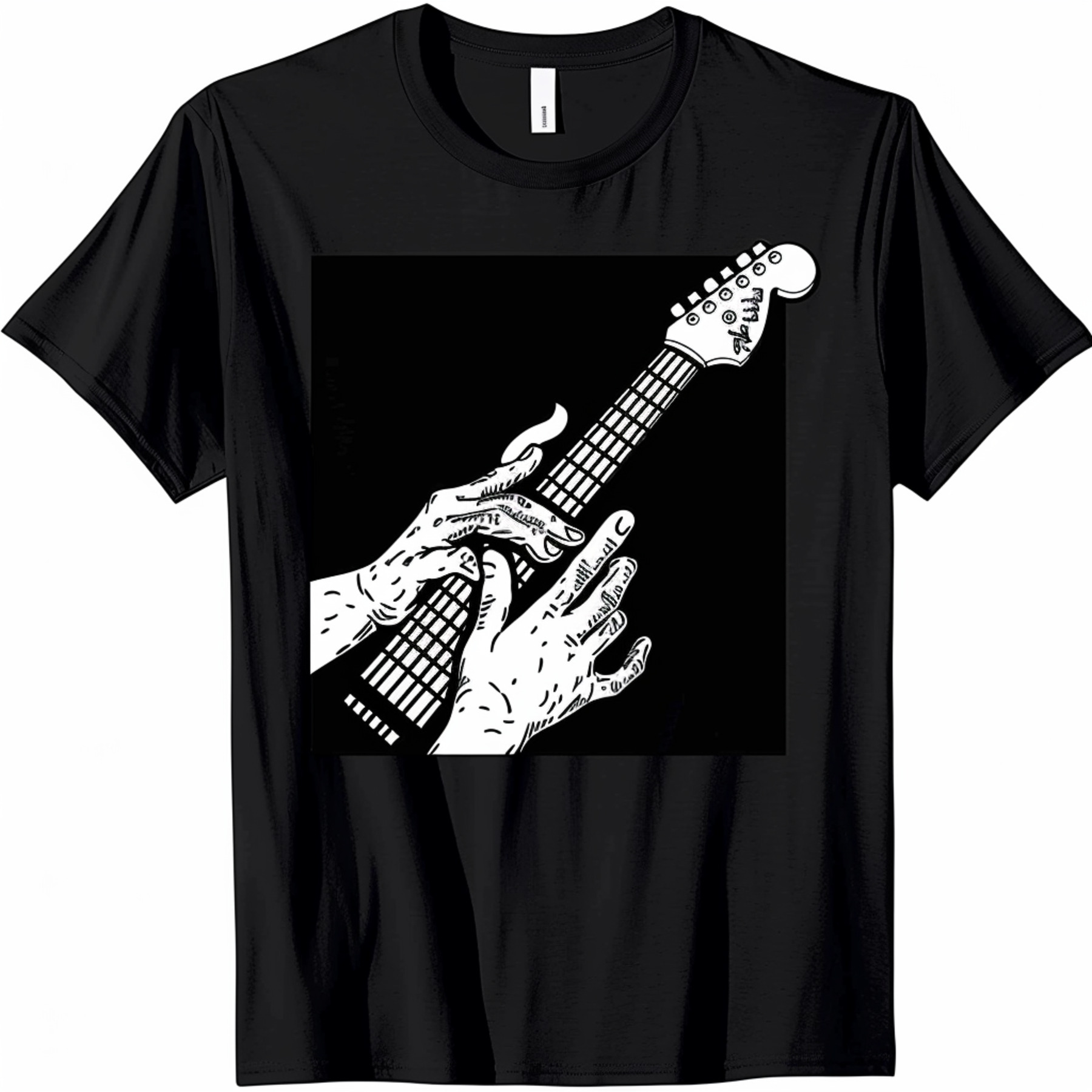 Introducing our electrifying Guitar Motif Tshirt: sleek white vector 