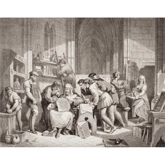 Introduction of The Art f Printing Caxton Reading The First Proof Sheet Poster Print - 16 x 13