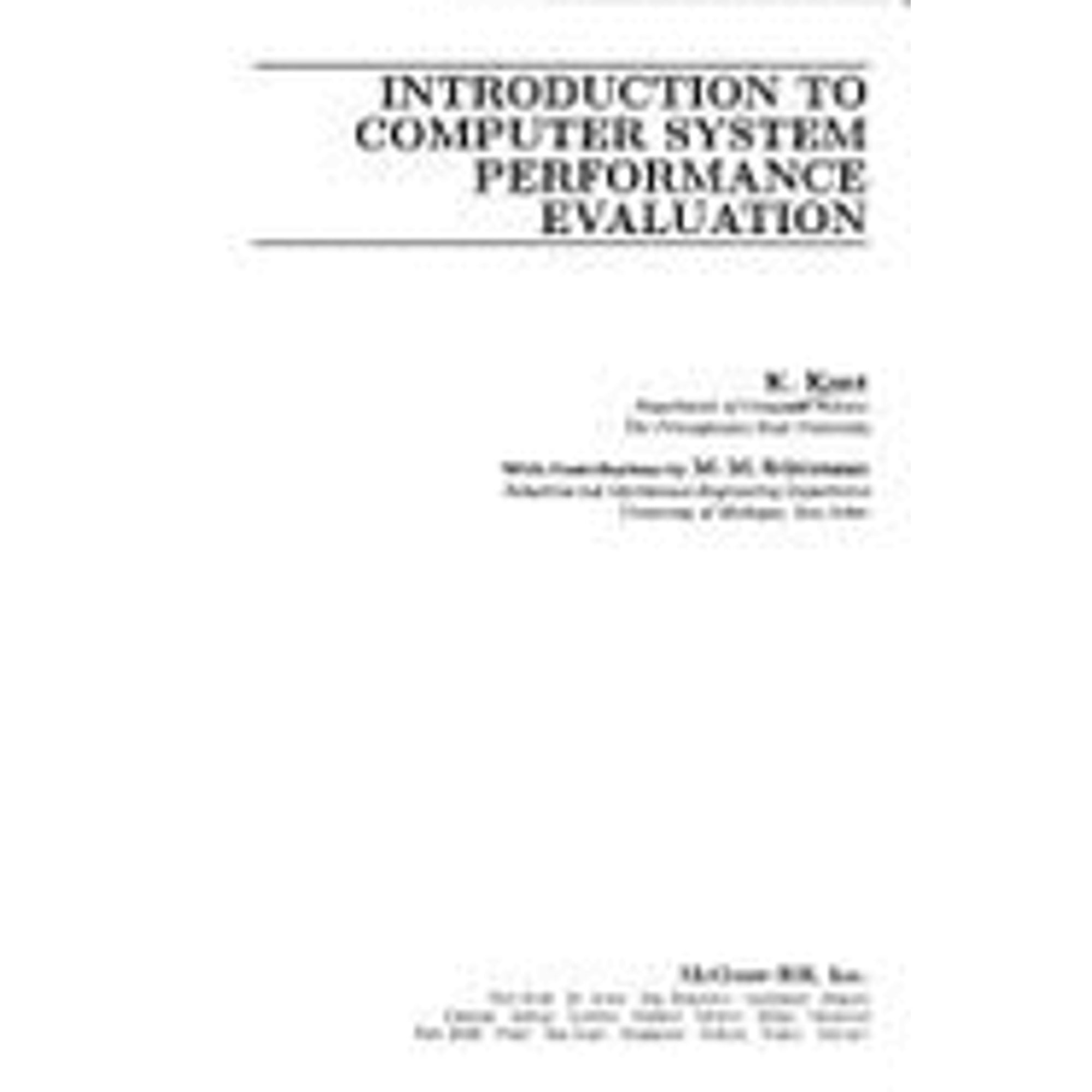 Pre-Owned Introduction To Computer System Performance Evaluation ...