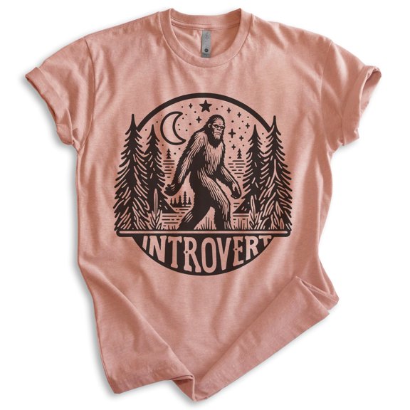 Introvert Bigfoot T-shirt, Unisex Women's Men's Tee, Funny Bigfoot Sasquatch Yeti Introvert Outdoors, Heather Sunset, X-Large