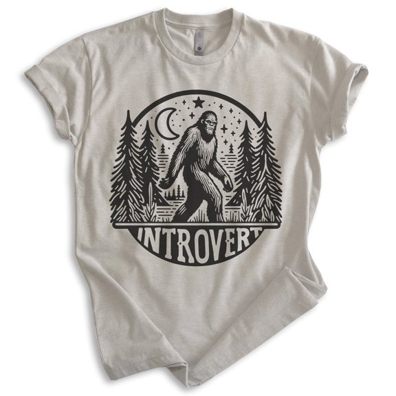 Introvert Bigfoot T-shirt, Unisex Women's Men's Tee, Funny Bigfoot Sasquatch Yeti Introvert Outdoors, Light Silk Gray, Large