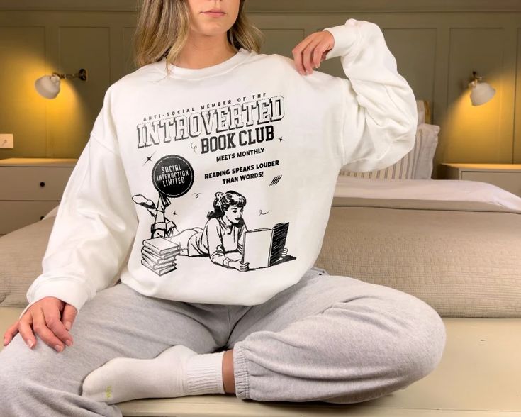 Sweat-shirt Introverted Book Club - Humour Lecture - Manches Longues - Mélange Coton/polyester - Tailles S à 3XL