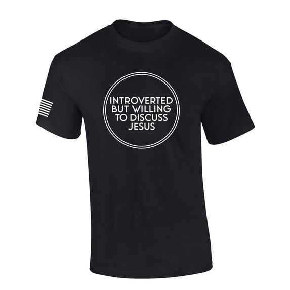 Introverted But Willing To Discuss Jesus Funny Bible Scripture Mens Christian Tshirt Cross Short Sleeve T-shirt Graphic Tee-Black-small