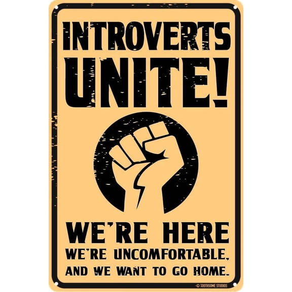 Introverts Unite 12" x 8" Funny Tin Sign