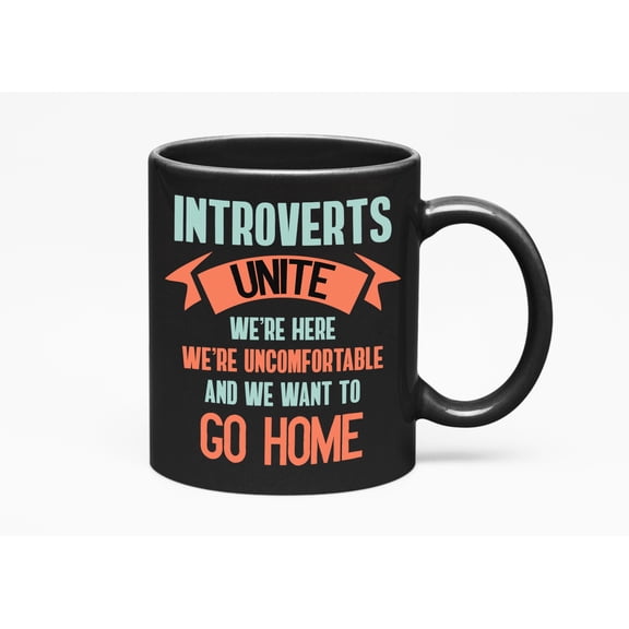 Introverts Unite Funny Coffee & Tea Giftable Mug, Nerd, Genius & Geek, Black 11oz Ceramic Mug