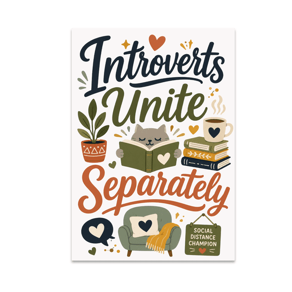 Introverts Unite Separately Art Decor - Introvert Enthusiast - 13x19 Poster Print