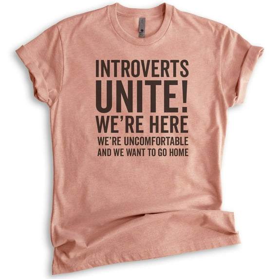 Introverts Unite Shirt, Unisex Women's Men's Shirt, Uncomfortable And We Want To Go Home T-shirt, Nerdy Tee, Heather Sunset, X-Small