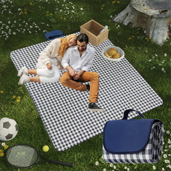 Intubation Picnic Blanket Waterproof XL 79x77 Foldable Mat | Outdoor Mat for Camping, Beach, Grass & Travel- Navy