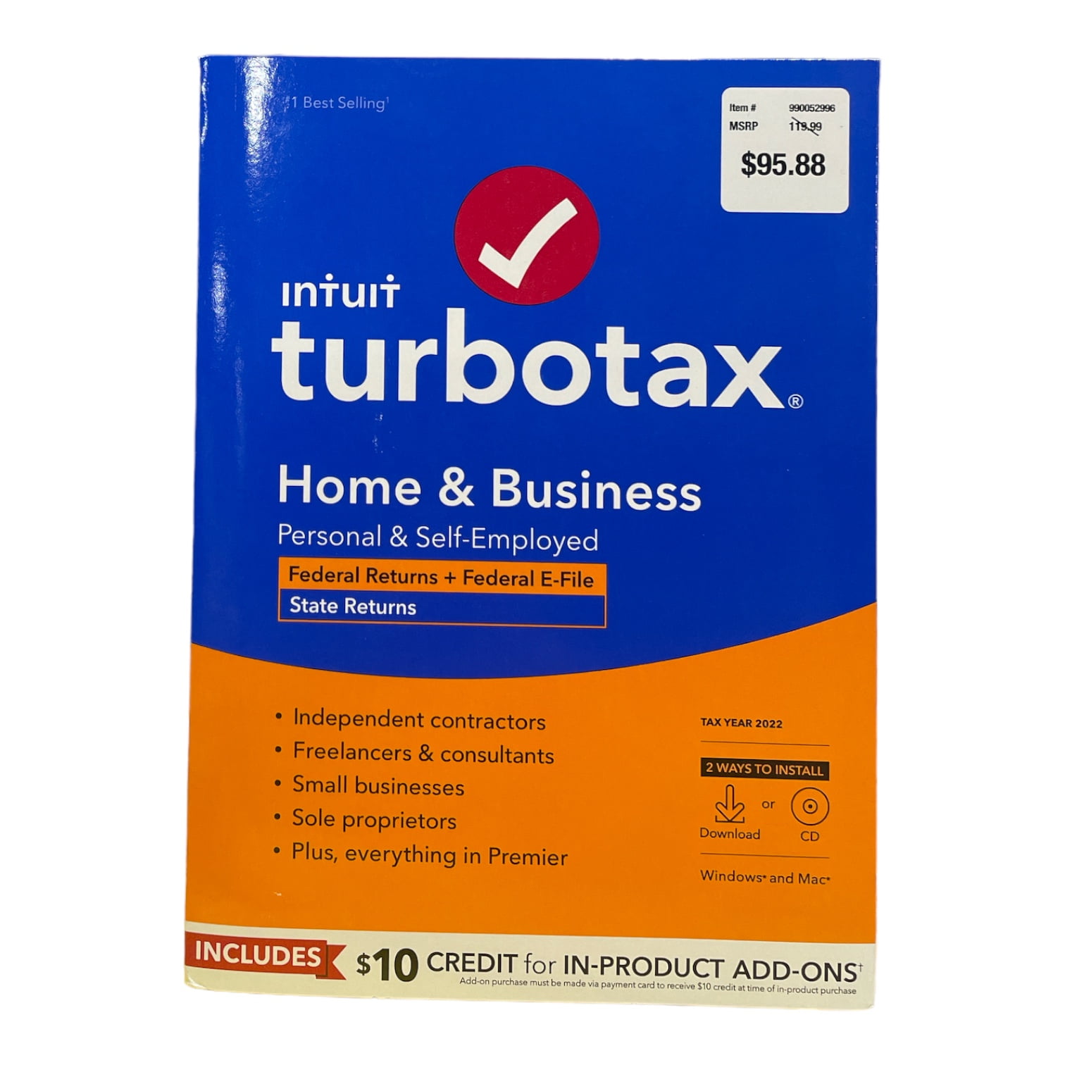 Intuit TurboTax Home & Business CD 2022 Federal Returns & EFile
