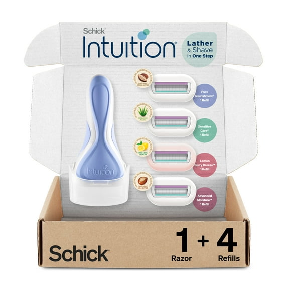 Schick Intuition 4-Blade Women's Razor Variety Pack, Includes 1 Women's Razor Handle & 4 Refills
