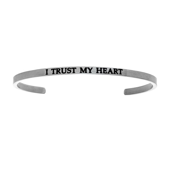 Intuitions Stainless Steel I TRUST MY HEART Diamond Accent Cuff  Bangle Bracelet, 7"