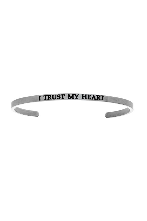 Stainless Steel I TRUST MY HEART Diamond Accent Cuff  Bangle Bracelet, 7"