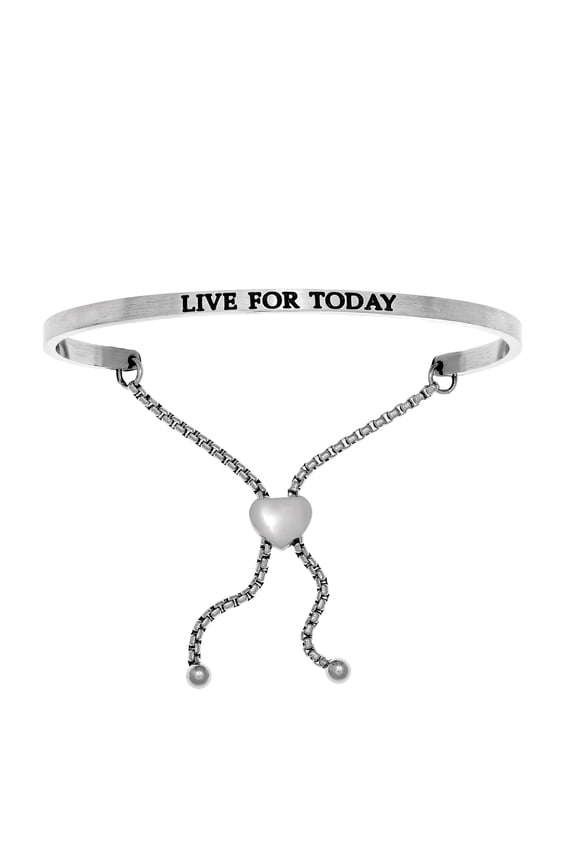 Stainless Steel LIVE FOR TODAY Diamond Accent Adjustable Bracelet