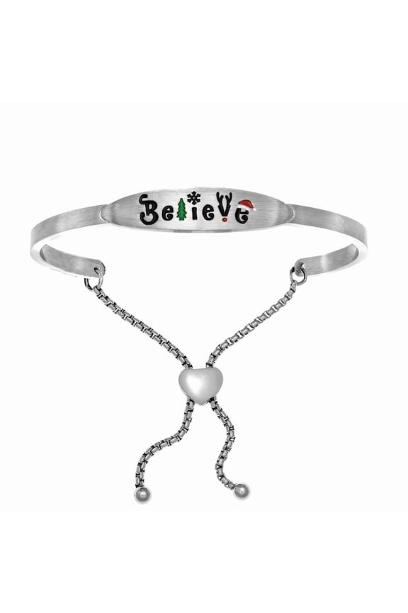 Stainless Steel Square Tube Christmas Believe Adjustable Bracelet