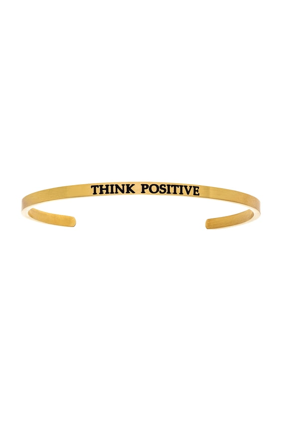 Intuitions Stainless Steel Yellow Finish think Positive Cuff Bangle