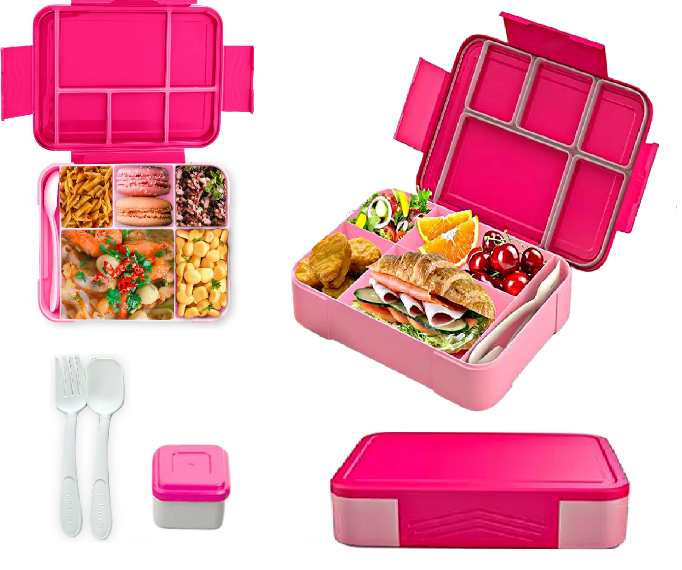Inu, Bento Lunch Box for Kids Meals, 6 Food Section with Cutlery, Sauce