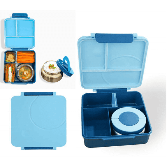PoppiKids, Bento Lunch Box for Kids Meals, with Thermos Soup Food Jar - Blue