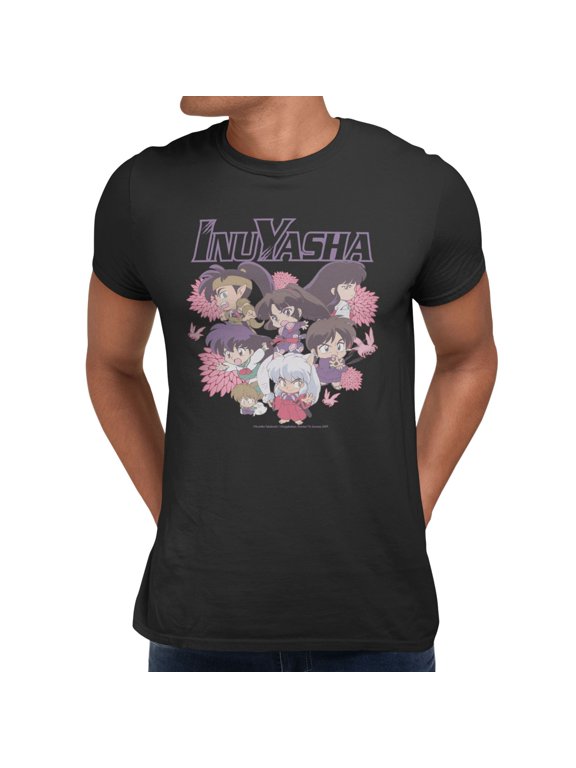 Kagome Miroku Shippo Chibi Flowers Men's T Shirt (Black, S-XXXL)