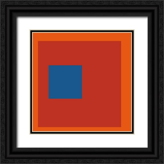 Inuit 20x20 Black Ornate Wood Framed with Double Matting Museum Art Print Titled - Blue Square on Red