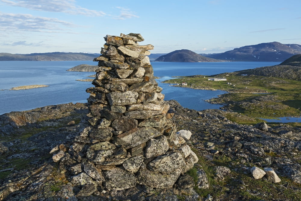 Inukshuk near Hebron Labrador Canada Canvas Art - Carl Bruemmer Design Pics (19 x 12)