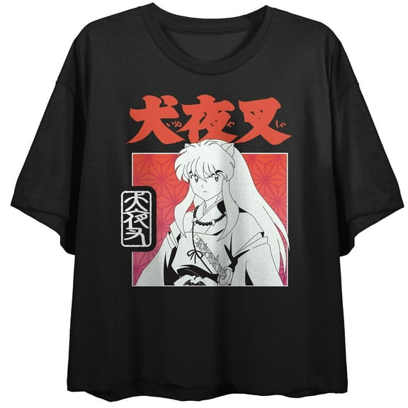 Inuyasha Black and Women's White Black Crop T-shirt-Small