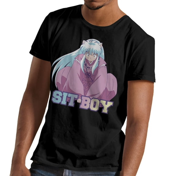 Inuyasha Demon Dog Sit Boy Mens and Womens Short Sleeve T-Shirt (Black, S-XXL)