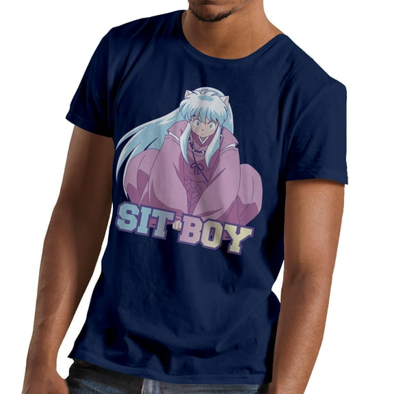 Inuyasha Demon Dog Sit Boy Mens and Womens Short Sleeve T-Shirt (Navy, S-XXL)