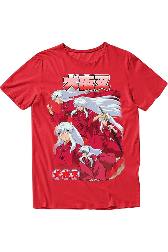 Dog Demon 5 Poses Red Men's T-Shirts Red Inuyasha Small