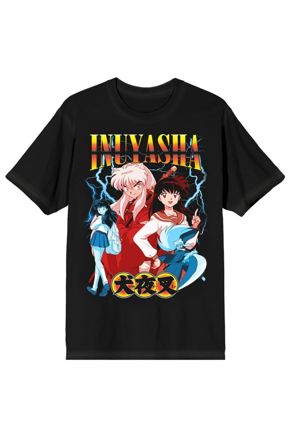 Inuyasha Kagome & Inuyasha Crew Neck Short Sleeve Men's Black T-shirt-XL