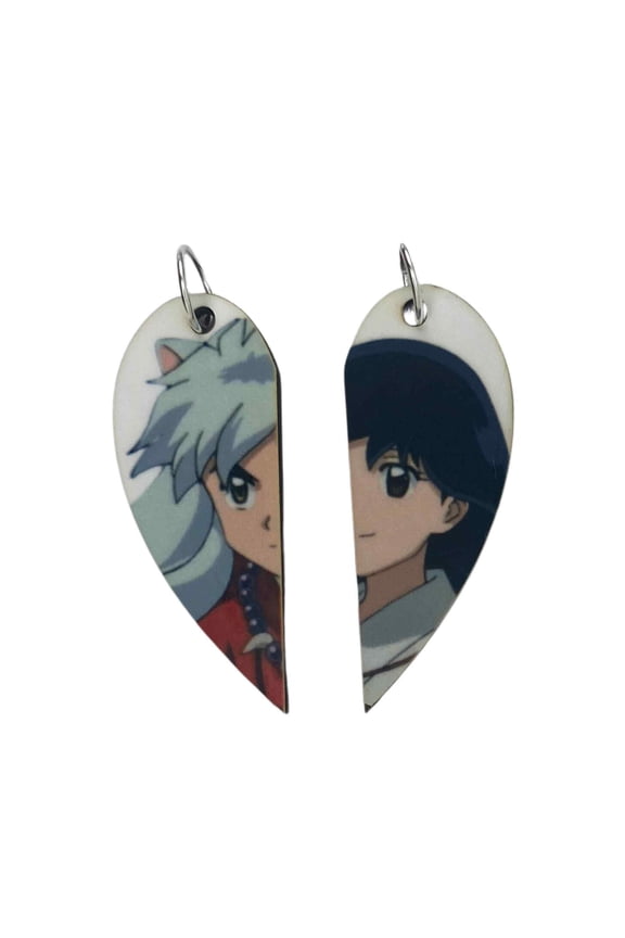 Inuyasha & Kagome Matching Heart Necklaces or Keyrings | Inuyasha Couples Gift | Anime Gifts for Him or Her