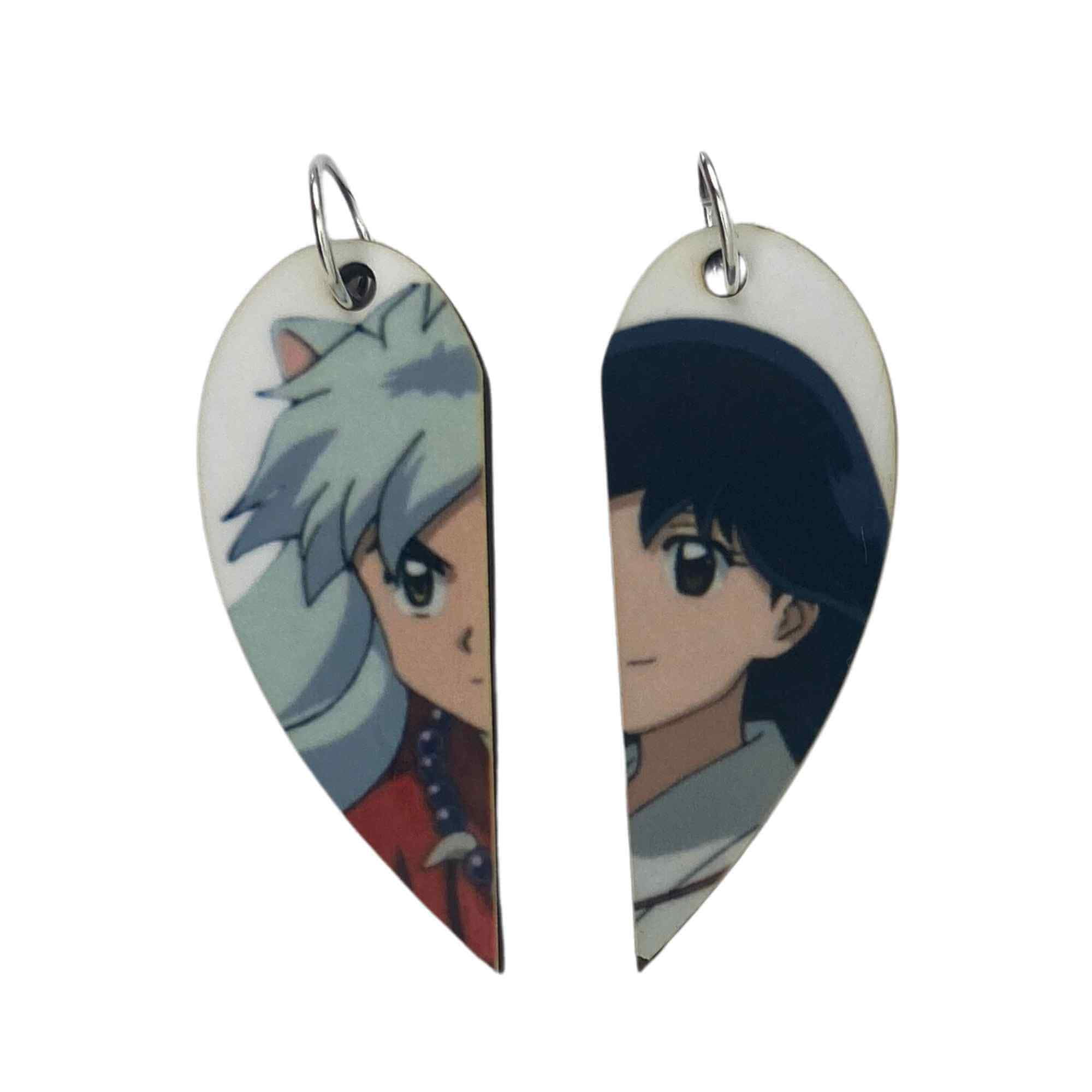 ALLTRU2U Inuyasha & Kagome Matching Heart Necklaces or Keyrings | Inuyasha Couples Gift | Anime Gifts for Him or Her