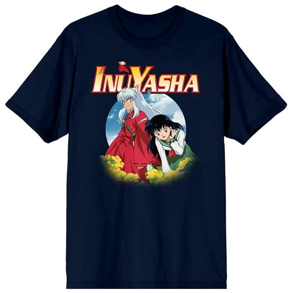 Inuyasha Manga Series Kagome Character with Logo Navy Blue Graphic Tee- L