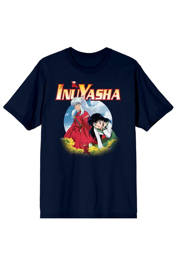 Inuyasha Manga Series Kagome Character with Logo Navy Blue Graphic Tee- L