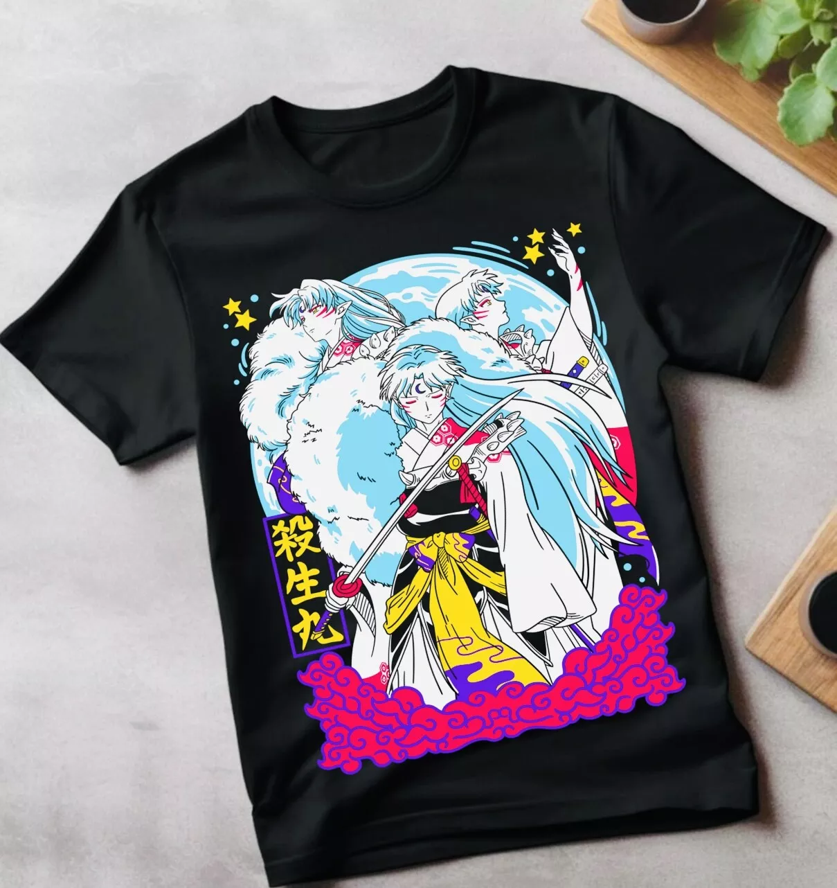 T-shirt Inuyasha Sesshomaru Lune Rouge - Anime, Coton, Coupe Régulière, Cadeau Fan