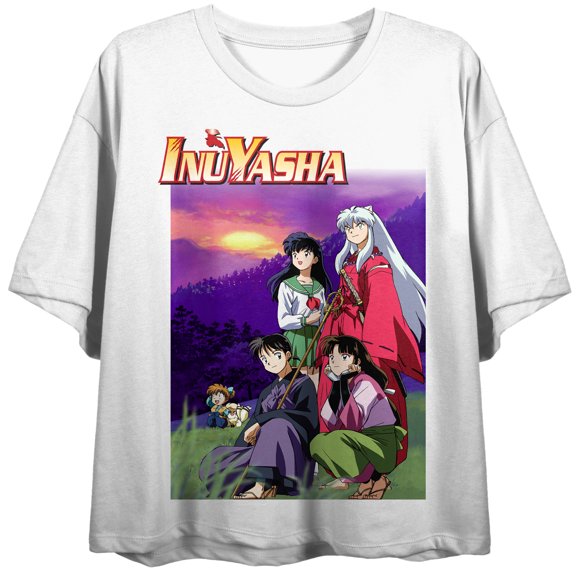 Inuyasha Sunset and Symbol Double Sided Women's White Crop-S