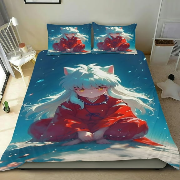 Inuyasha Themed Bed Sheet Set Three Piece Set 53x79 Inches Comfortable And Skin Friendly Unique Design Creating A Star Studded Night