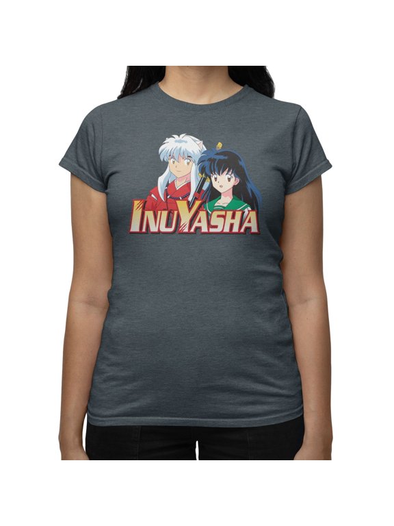 Womens Inuyasha And Kagome Logo T-Shirt (Dark Heather, S-XXL)
