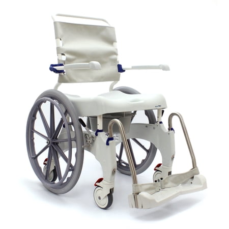 Invacare Aquatec Ocean Ergo Rolling Shower and Commode Wheelchair - Includes Chair, Collection Pan, Lid, Pan Support Guide Rail, and 24" Self Propel Wheels - OCEANERGOSP