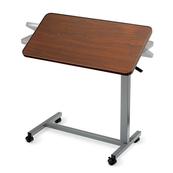 Invacare Adjustable & Tilting Table Bed - Height Adjustable Bedside Table w/ Wheels & L-Shaped Base